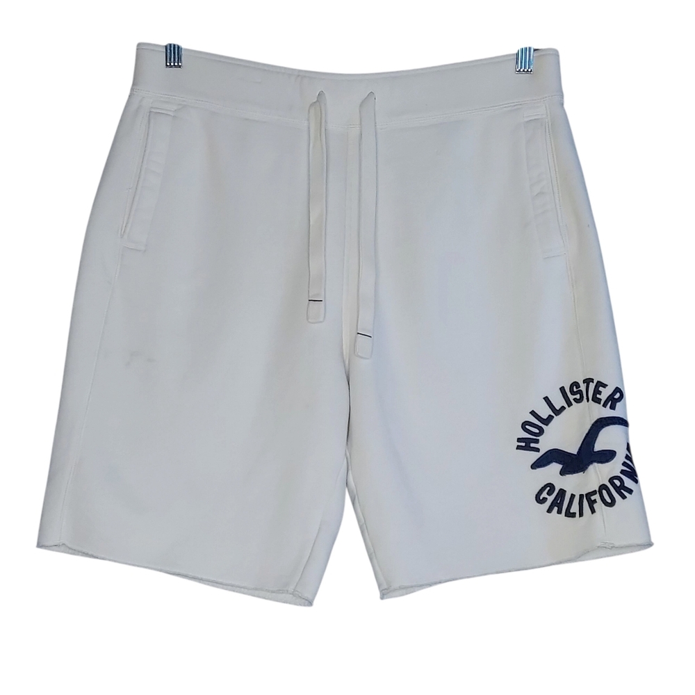 Hollister California Men L Off-white Skater Beachy Preppy Raw-edge Fleece Shorts